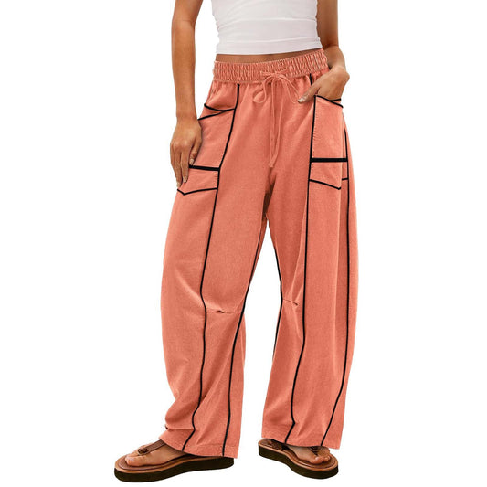 Y2K Black Striped Wide-leg Pants With Pockets Fashion Loose Drawstring Trousers Sports Sweatpants Women's Clothing by www.trikaro.com