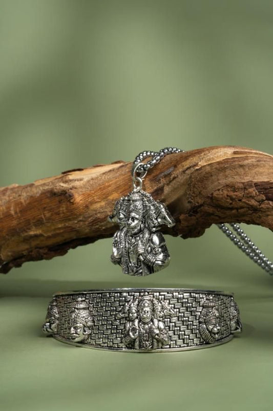 5-Mukhi Hanuman Kada with 5-Munjai Hanumna Pendant with Chain www.trikaro.com