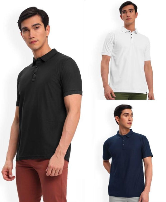 Poly Cotton Solid Half Sleeves Mens Polo T-shirt (Pack of 3) www.trikaro.com