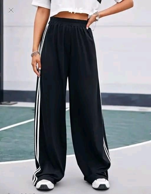 Women's Hight Waist Wide-Leg Jogger Pant Black & White Stripe www.trikaro.com