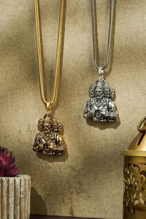 Panchamukhi Hanuman Pendant With Snake Golden Chain www.trikaro.com