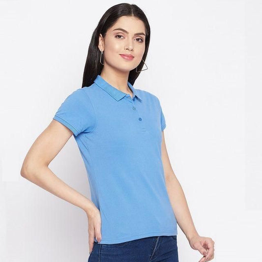 Ketex Sky Blue Cotton Blend Polo Neck Tshirt www.trikaro.com