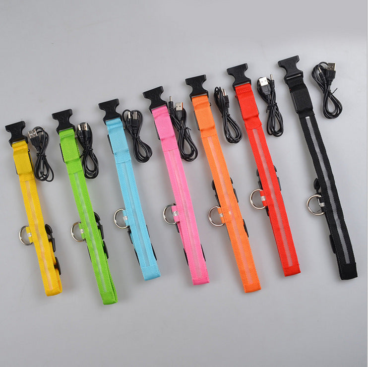 Nylon LED Pet Dog Luminous Collar Night Safety Flashing Glow in Dark Dog Cat Leash Adjustable Pet Supplies by www.trikaro.com