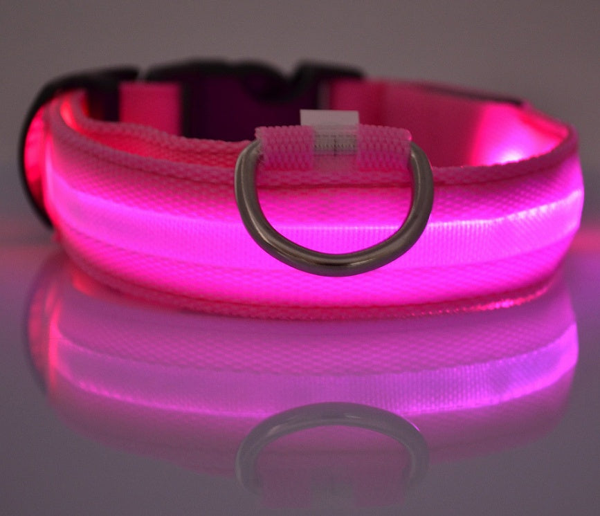 Nylon LED Pet Dog Luminous Collar Night Safety Flashing Glow in Dark Dog Cat Leash Adjustable Pet Supplies by www.trikaro.com