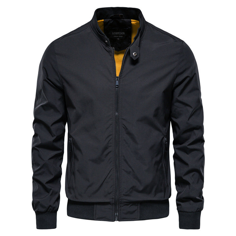 Men's Zip-up Jacket With Pockets Casual Solid Stand Collar Long Sleeve Top Outwear Clothing by www.trikaro.com