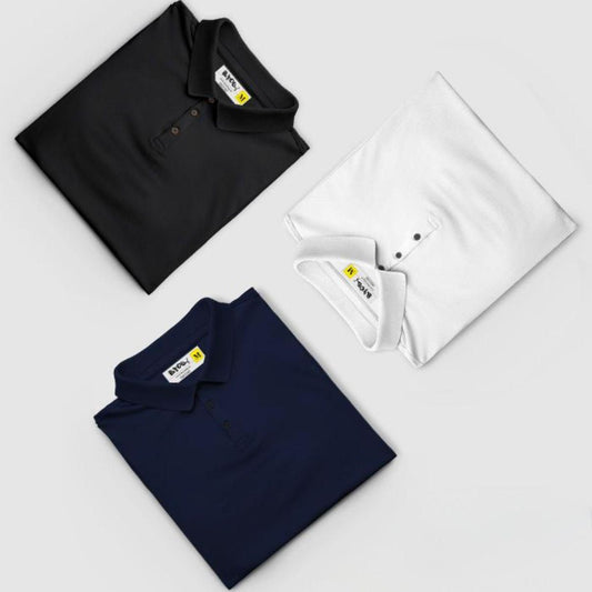 Poly Cotton Solid Half Sleeves Mens Polo T-shirt (Pack of 3) www.trikaro.com