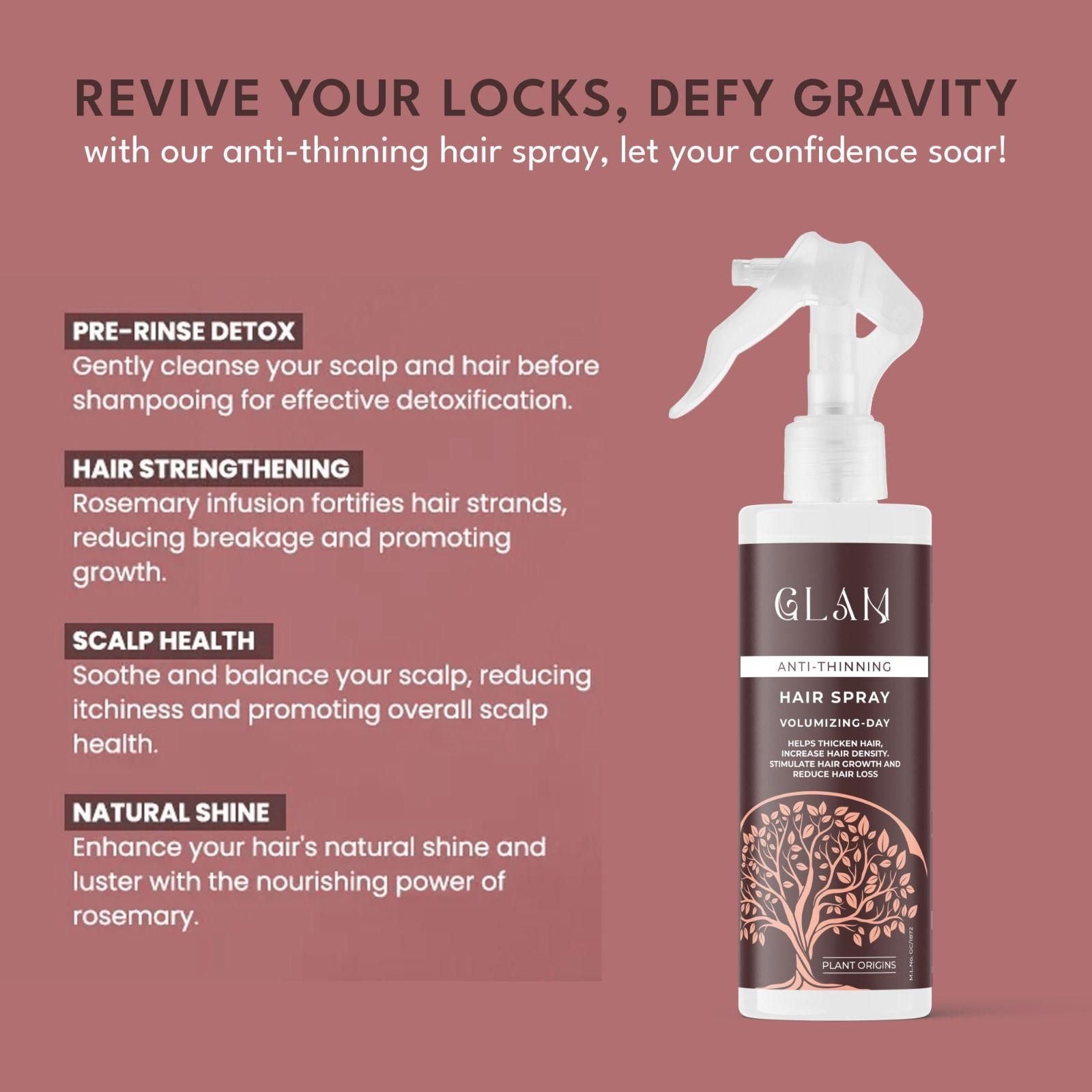 Glam Anti-Thinning Hair Spray - Volumizing Day Spray 100ml (Pack of 2) www.trikaro.com