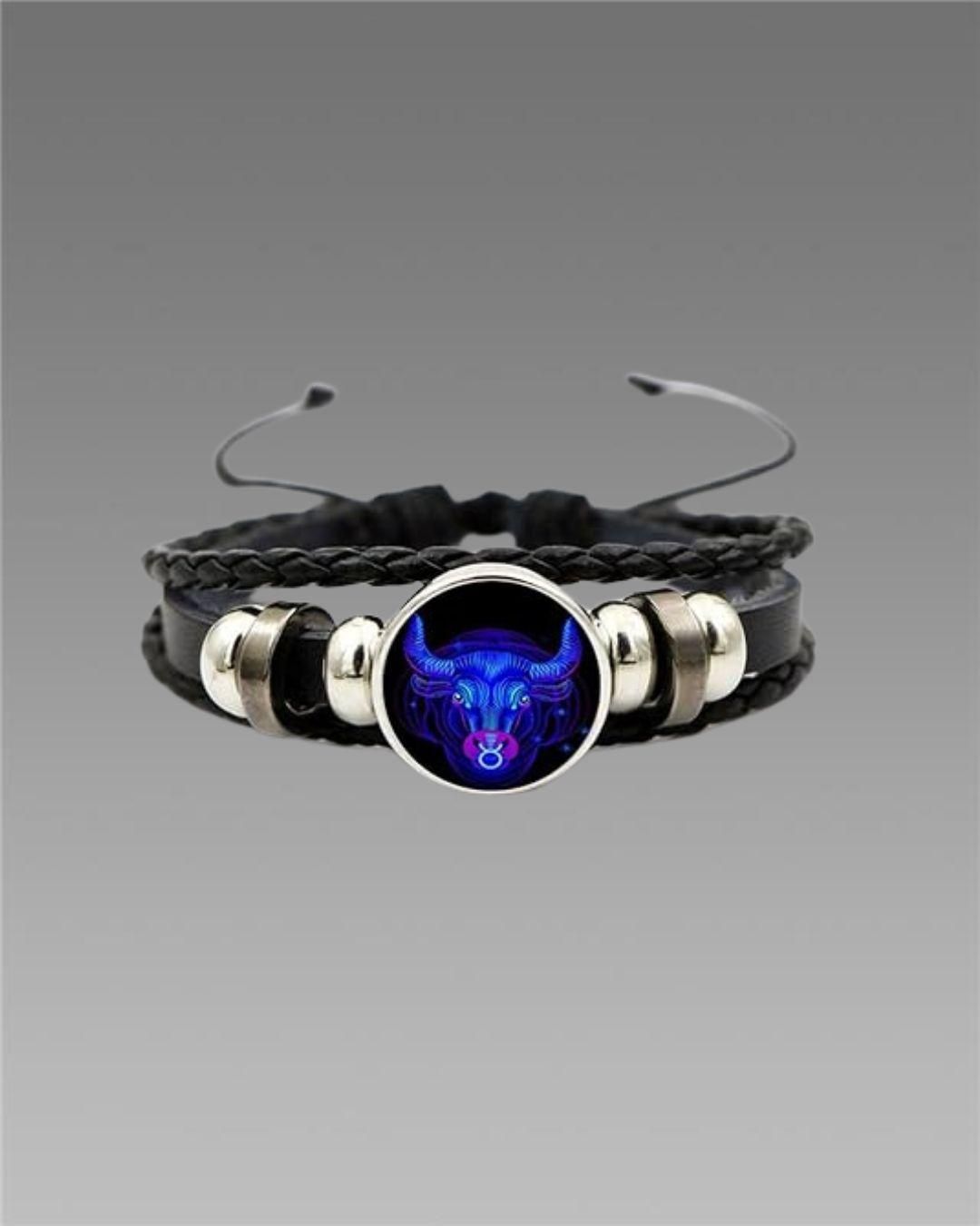 Zodiac Constellation Braided Design Black Leather Bracelet Adjustable www.trikaro.com