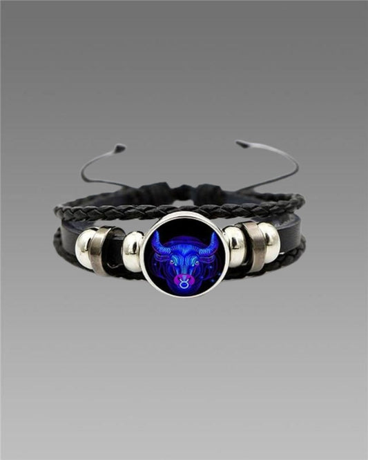 Zodiac Constellation Braided Design Black Leather Bracelet Adjustable www.trikaro.com
