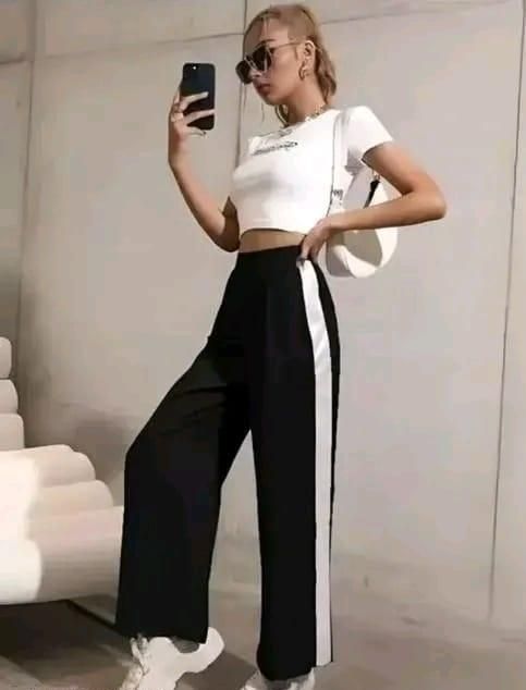 Women's Hight Waist Wide-Leg Jogger Pant Black & White Stripe www.trikaro.com