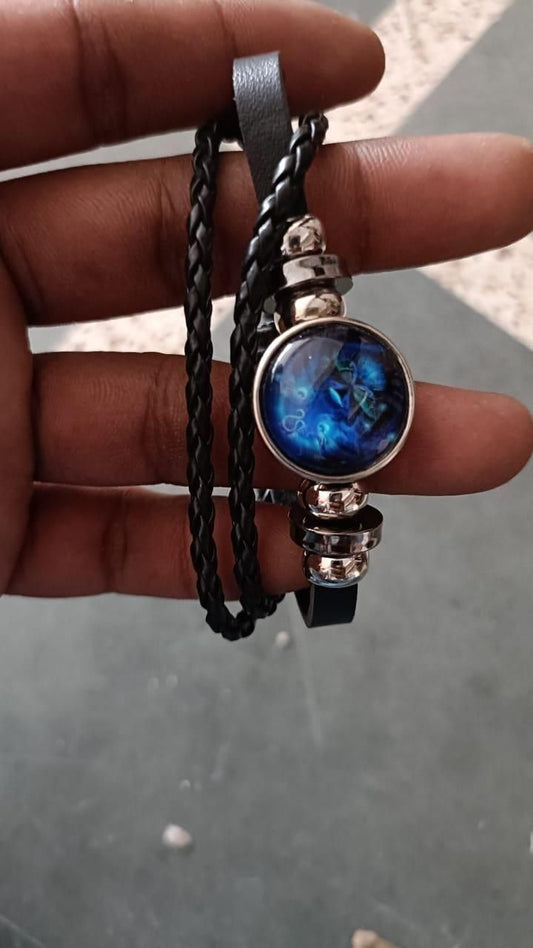 Zodiac Constellation Braided Design Black Leather Bracelet Adjustable www.trikaro.com