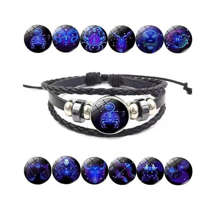 Zodiac Constellation Braided Design Black Leather Bracelet Adjustable www.trikaro.com