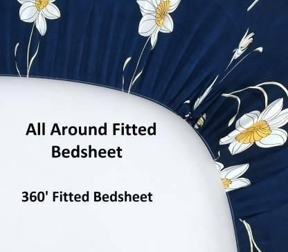 Snooze Glace Cotton Elastic Fitted Queen Size Double Bedsheets ( Pack of 1 )  www.trikaro.com