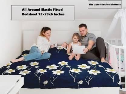 Snooze Glace Cotton Elastic Fitted Queen Size Double Bedsheets ( Pack of 1 )  www.trikaro.com