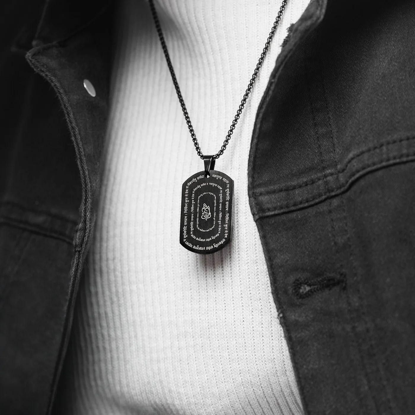 Devotional Ganpati Shlok Tag Pendant With Chain www.trikaro.com