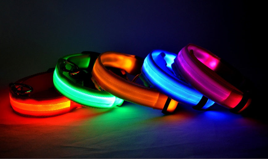 Nylon LED Pet Dog Luminous Collar Night Safety Flashing Glow in Dark Dog Cat Leash Adjustable Pet Supplies by www.trikaro.com