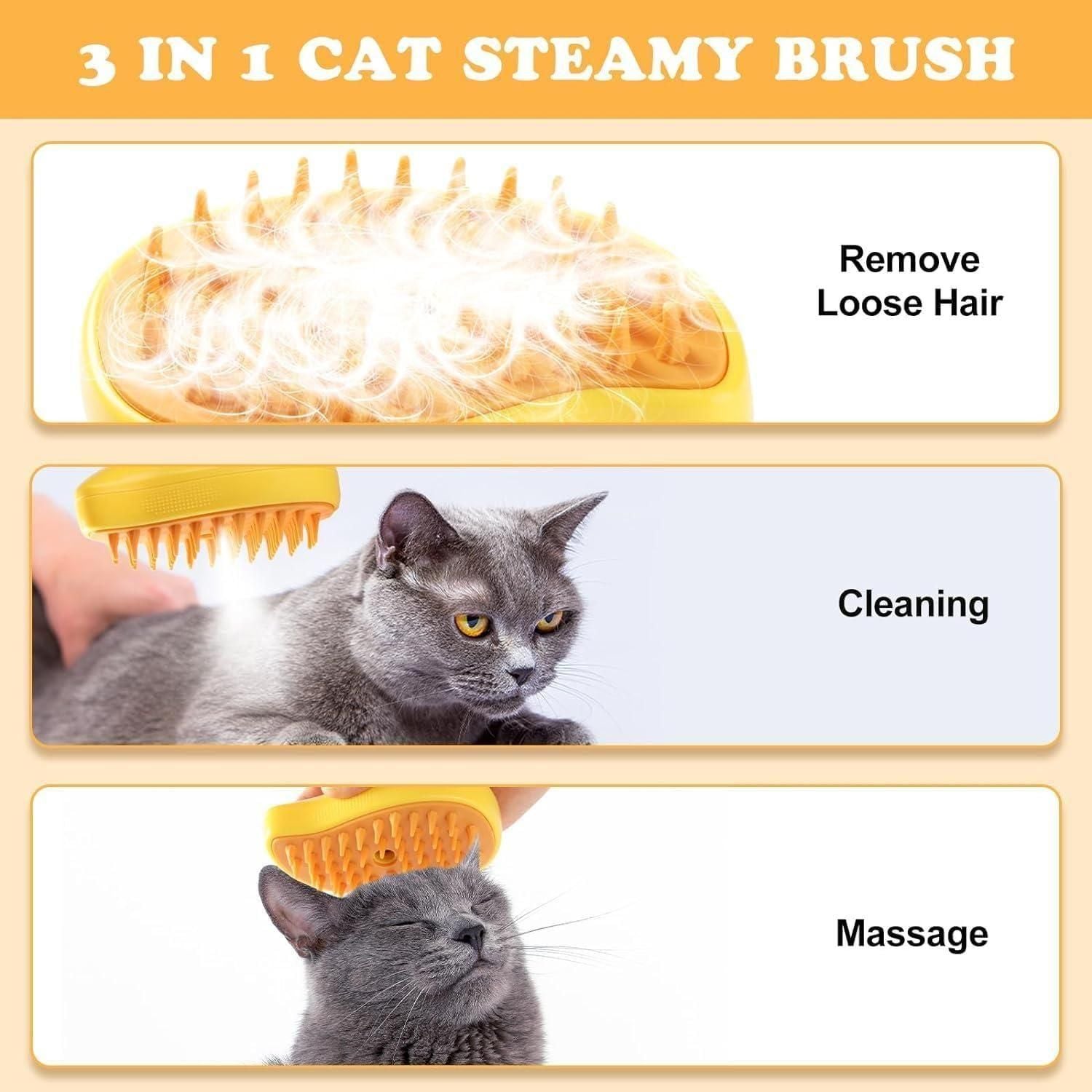 New 3 In1 Steamy Pet Cat Brush Cleanser Vapor, Steaming Pet Hair Brush, Pet www.trikaro.com