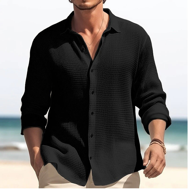 Men's Lapel Long Sleeve Shirt Fashion Solid Single Breasted Tops Fall Spring Clothing  by www.trikaro.com