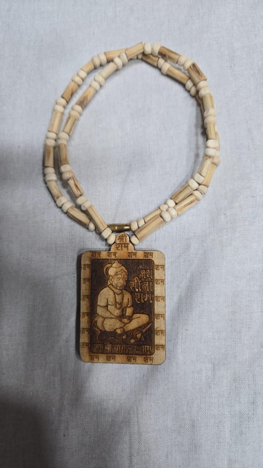 Original & Natural Wood Tulsi Kanthi Mala With Hanuman ji Locket Pendant (Pack of 2) www.trikaro.com