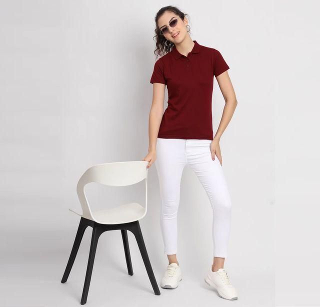 Ketex Maroon Cotton Blend Polo Neck Tshirt www.trikaro.com