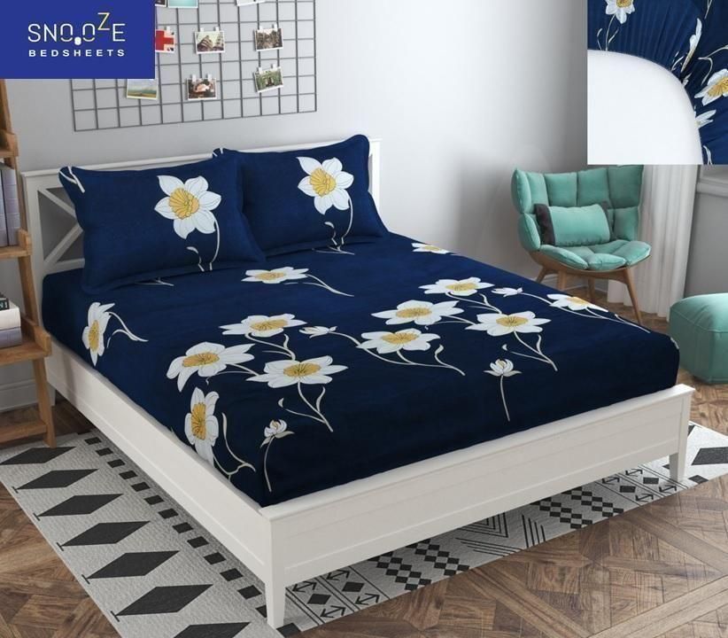 Snooze Glace Cotton Elastic Fitted Queen Size Double Bedsheets ( Pack of 1 )  www.trikaro.com