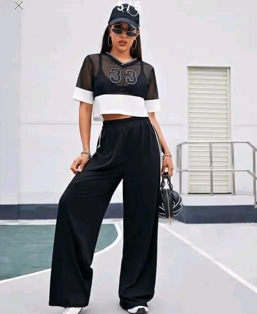 Women's Hight Waist Wide-Leg Jogger Pant Black & White Stripe www.trikaro.com
