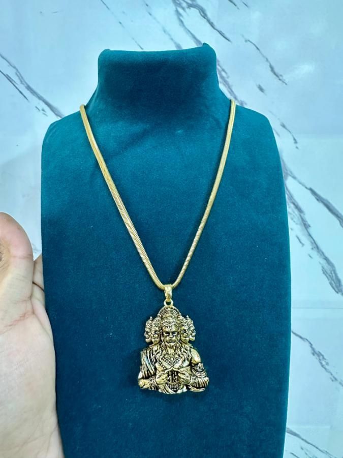 Panchamukhi Hanuman Pendant With Snake Golden Chain www.trikaro.com