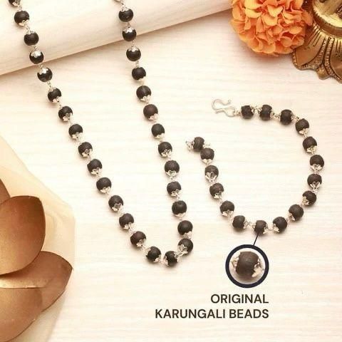 [Silver Plated Karungali Mala + Karungali Bracelet Combo www.trikaro.com