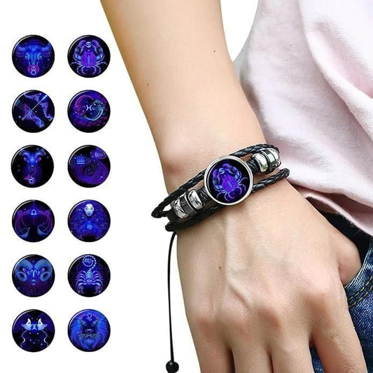 Zodiac Constellation Braided Design Black Leather Bracelet Adjustable www.trikaro.com