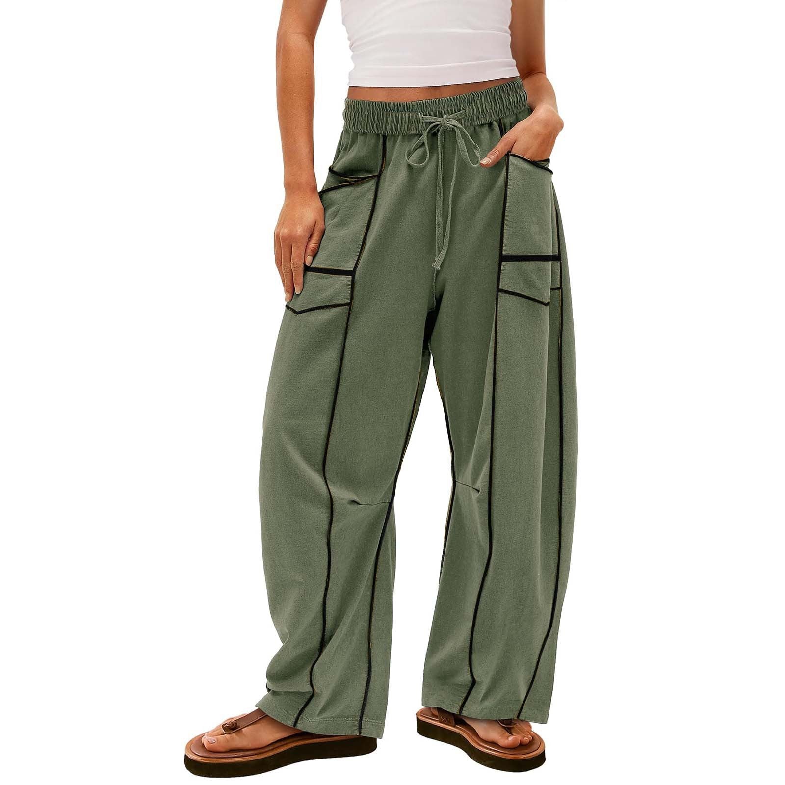 Y2K Black Striped Wide-leg Pants With Pockets Fashion Loose Drawstring Trousers Sports Sweatpants Women's Clothing by www.trikaro.com