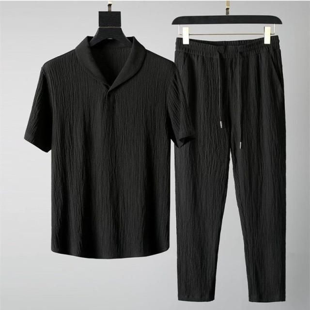 Men's Crinkled Co-Ord Set White www.trikaro.com