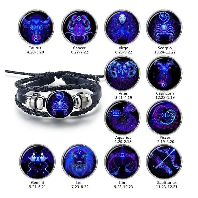 Zodiac Constellation Braided Design Black Leather Bracelet Adjustable www.trikaro.com