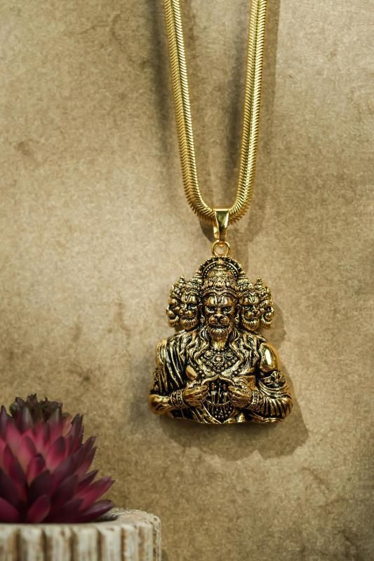 Panchamukhi Hanuman Pendant With Snake Golden Chain www.trikaro.com