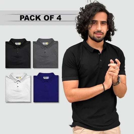 Poly Matte Solid Half Sleeves Mens Polo T-Shirt Pack Of 4 by www.trikaro.com