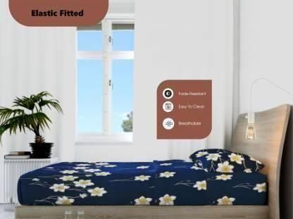 Snooze Glace Cotton Elastic Fitted Queen Size Double Bedsheets ( Pack of 1 )  www.trikaro.com