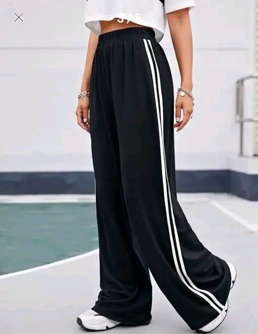 Women's Hight Waist Wide-Leg Jogger Pant Black & White Stripe www.trikaro.com