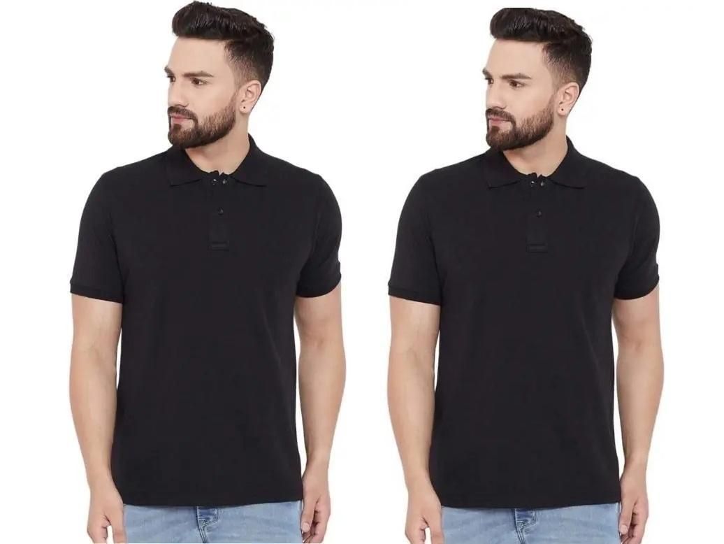 Cotton Blend Solid Half Sleeves Mens Polo Neck T-Shirt (Pack of 2) www.trikaro.com