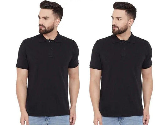 Cotton Blend Solid Half Sleeves Mens Polo Neck T-Shirt (Pack of 2) www.trikaro.com