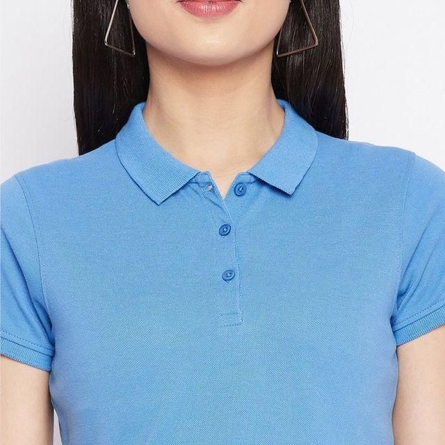 Ketex Sky Blue Cotton Blend Polo Neck Tshirt www.trikaro.com