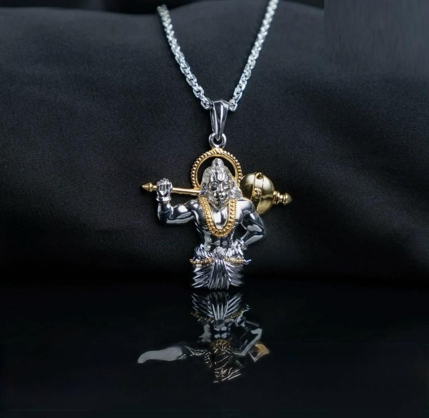 Jai Hanuman Gold-Silver Pendant with Chain www.trikaro.com