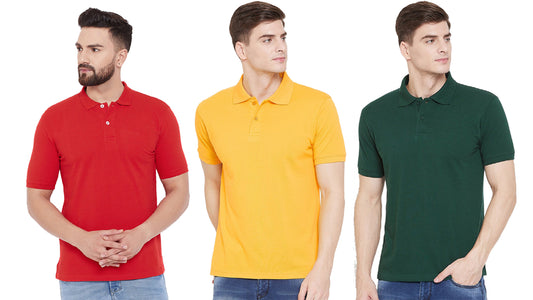Cotton Blend Solid Half Sleeves Mens Polo Neck T-Shirt (Pack of 3) www.trikaro.com