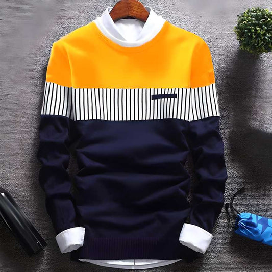 TRYTHIS Cotton Stripes Full Sleeves Round Neck Mens T-Shirt by www.trikaro.com