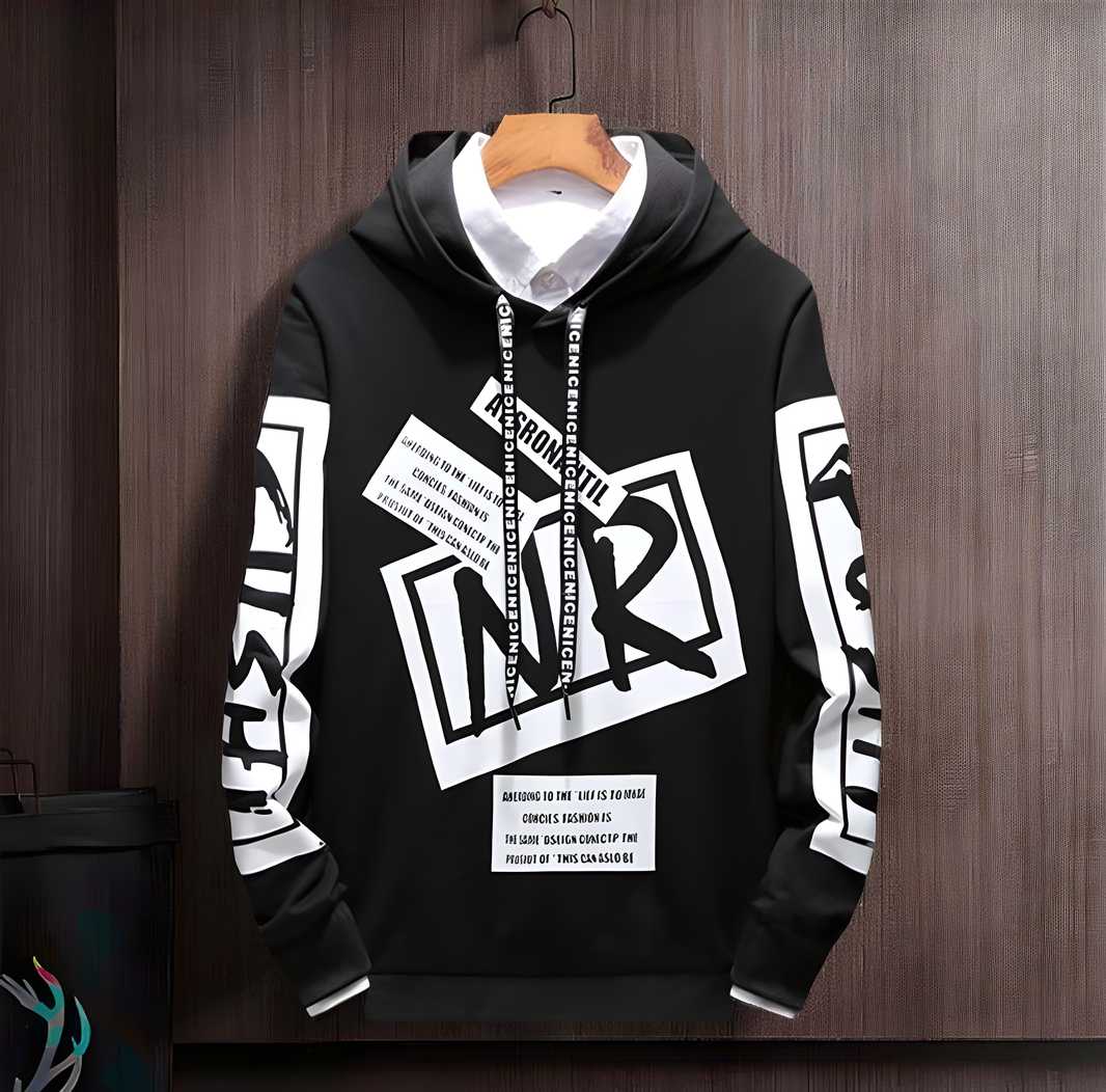 Cotton Blend Printed Full Sleeves Mens Hooded Neck T-Shirt by www.trikaro.com