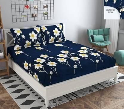 Snooze Glace Cotton Elastic Fitted Queen Size Double Bedsheets ( Pack of 1 )  www.trikaro.com