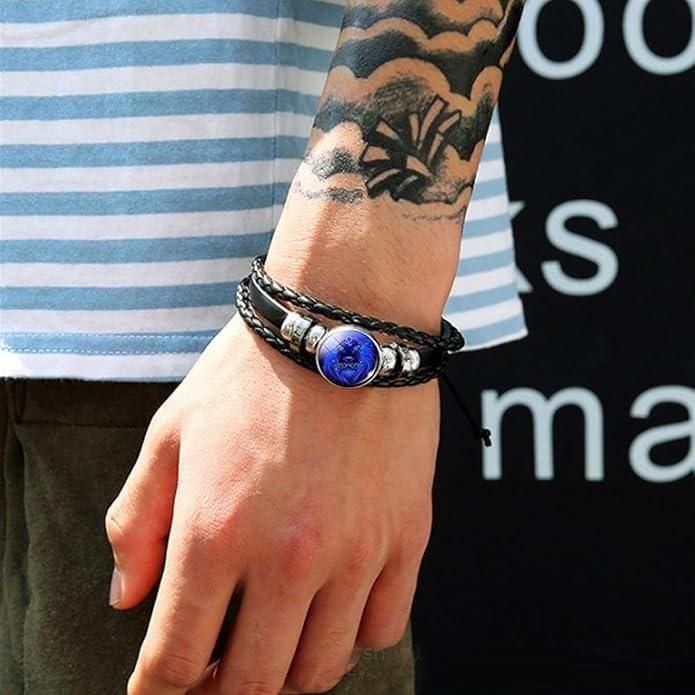Zodiac Constellation Braided Design Black Leather Bracelet Adjustable www.trikaro.com