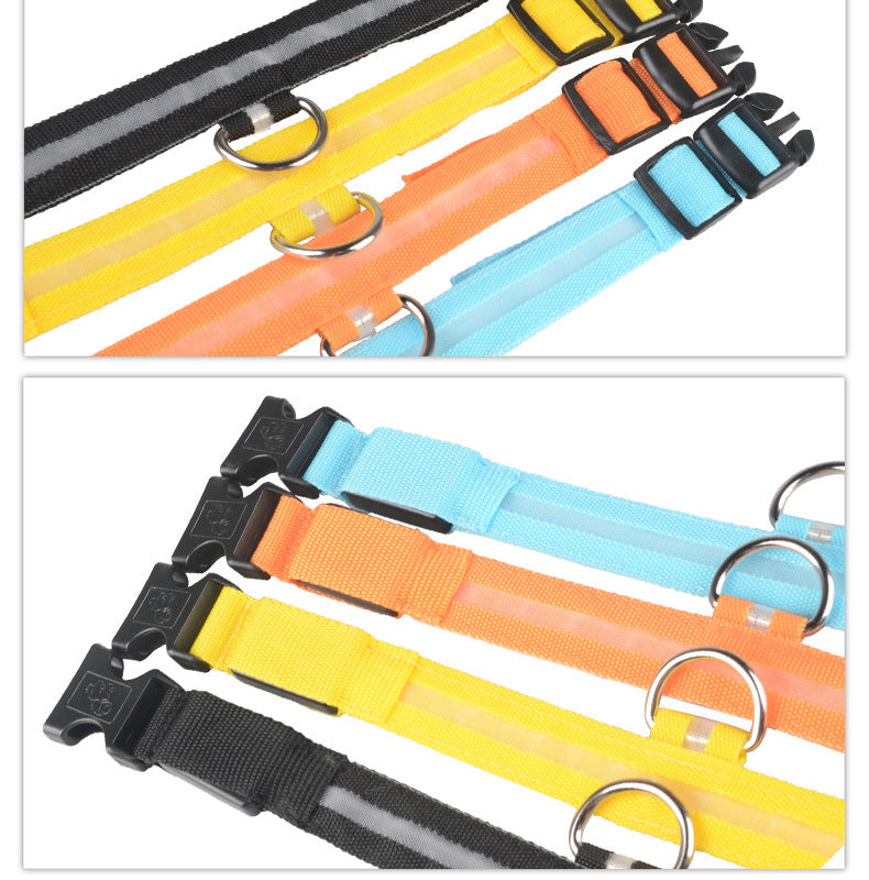 Nylon LED Pet Dog Luminous Collar Night Safety Flashing Glow in Dark Dog Cat Leash Adjustable Pet Supplies by www.trikaro.com