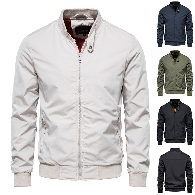 Men's Zip-up Jacket With Pockets Casual Solid Stand Collar Long Sleeve Top Outwear Clothing by www.trikaro.com