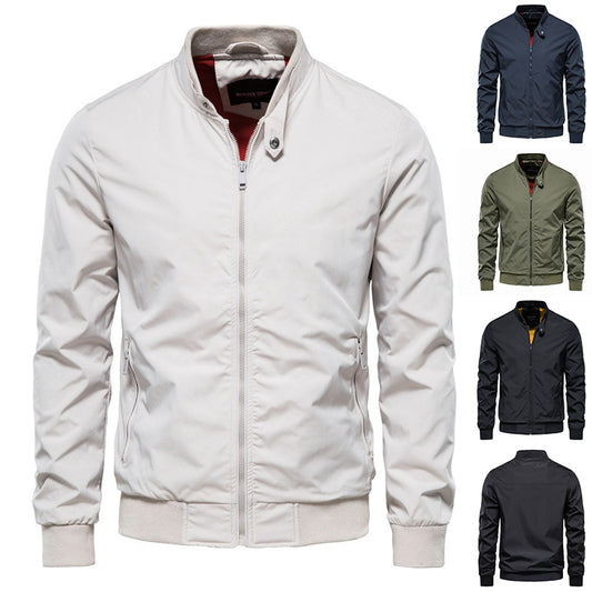 Men's Zip-up Jacket With Pockets Casual Solid Stand Collar Long Sleeve Top Outwear Clothing by www.trikaro.com