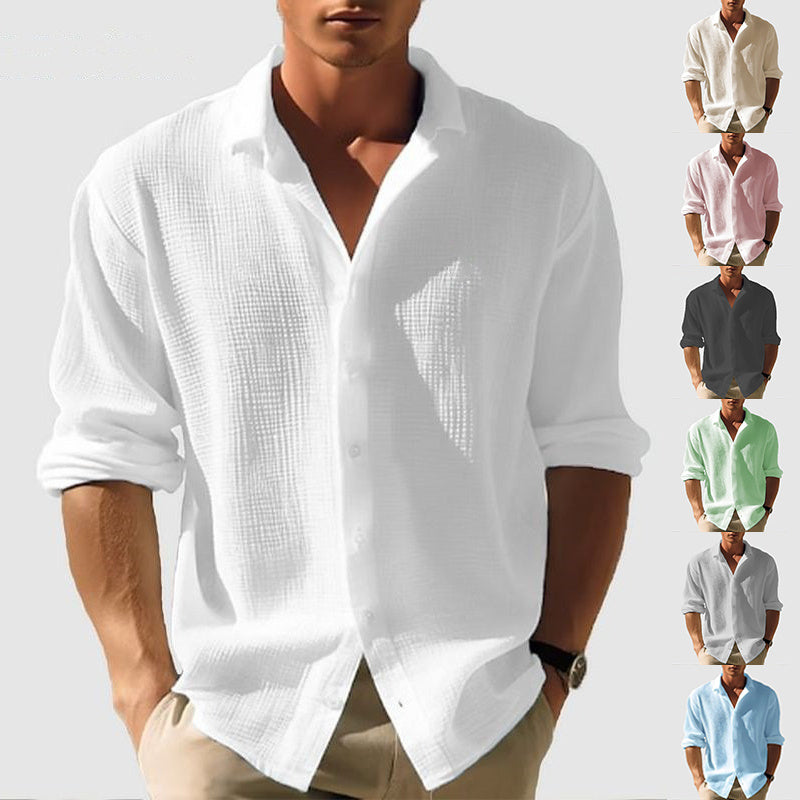 Men's Lapel Long Sleeve Shirt Fashion Solid Single Breasted Tops Fall Spring Clothing  by www.trikaro.com
